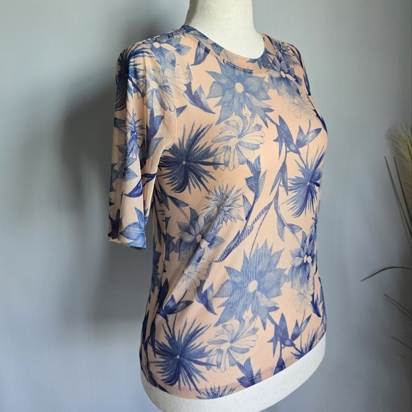 Anthropologie, New, Porridge Mesh Blue Floral Half Sleeve Top, Size Medium - Picture 5 of 12